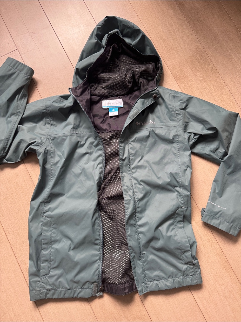 Columbia Kids Waterproof Hooded Rain Jacket in Slate Green